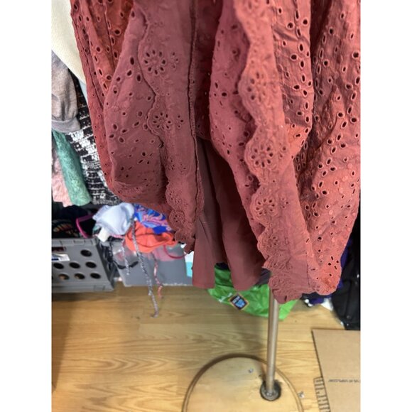 KNOX ROSE Dusty Rose All over Eyelet Boho Dress Sleeveless Sz L Cotton V-Neck - Picture 4 of 8